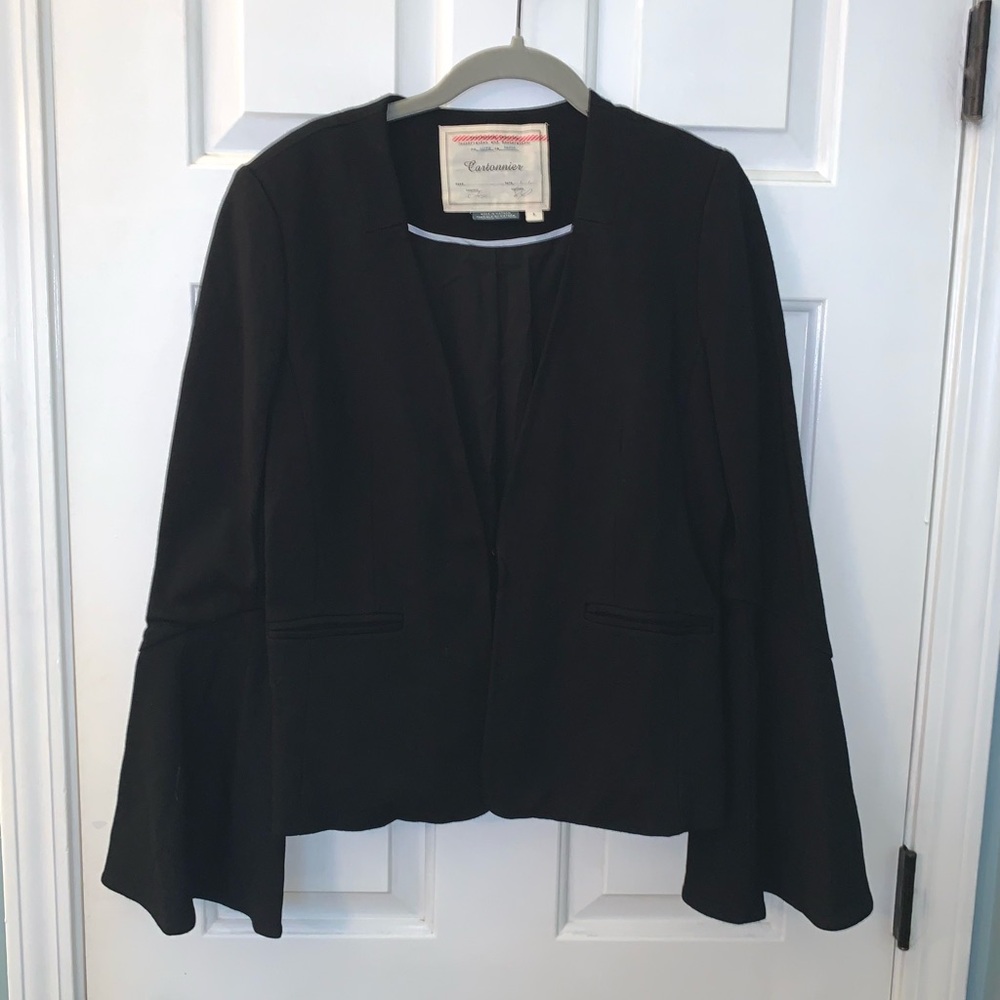 Cartonnier Anthropologie Black Bell Sleeve Blazer Jacket